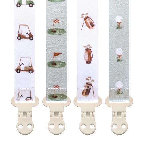 Baby Pacifier Clip Holder - Girl or Boy Unisex 4 Pack Gift Set – Neutral Modern Golf Theme Green Brown Beige