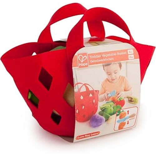 Hape Toddler Vegetable Basket |Soft Vegetable Shopping Basket, Toy Grocery Food Playset Includes Cabbage, Bean Pod, Carrot, and More