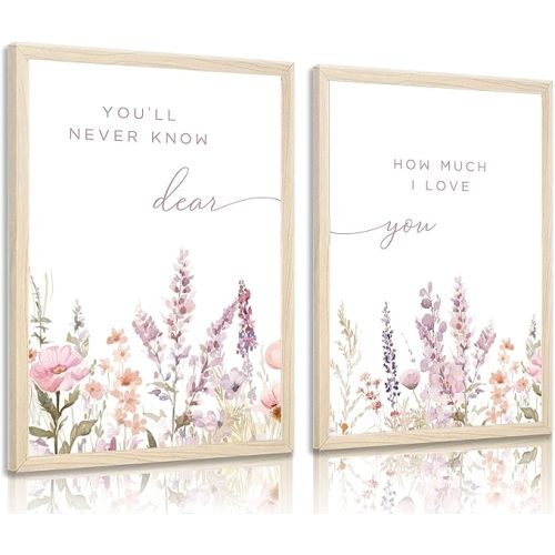 KADEYEE 2 Pcs Wildflower Nursery Wall Art Boho Flower Botanical Sentence Wall Decor Paintings Baby Girl Nurseries Pictures Posters Prints for Nursery Baby Room Bedroom Living Room Home Decoration
