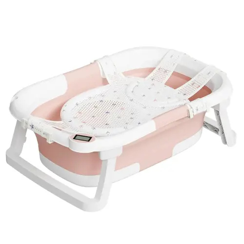 Collapsible Baby Bathtub,Baby Bath Tub with Soft Cushion & Thermometer,Baby Bathtub Newborn to Toddler 0-36 Months,Portable Travel Baby Tub