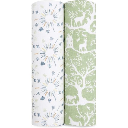 aden + anais Essentials Swaddle Blanket, Muslin Blankets for Girls & Boys, Baby Receiving Swaddles, Newborn Gifts, Infant Shower Items, 2 Pack, Harmony