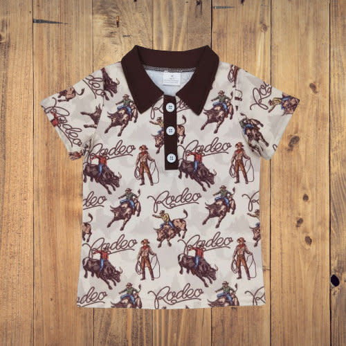 Western Rodeo Bucking Bronco Horses Button Up Top For Boys, Baby, Toddler, and Youth Boys