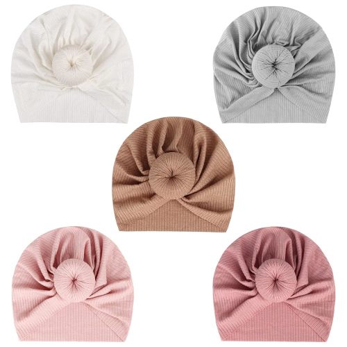 DRESHOW BQUBO 5 Pieces Baby Turban Hats Turban Bun Knot Baby Infant Beanie Baby Girl Soft Cute Toddler Cap