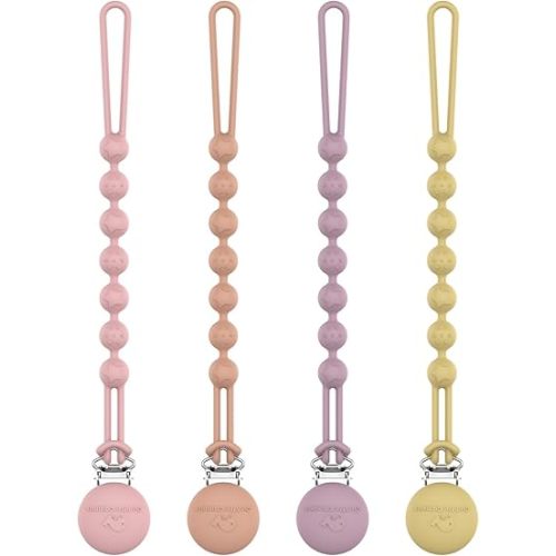 Cuddle Campus Silicone Pacifier Clip Holder with One Piece Design,Soft Flexible Binky Clips with Texture for Baby Boy and Girl Pack of 4