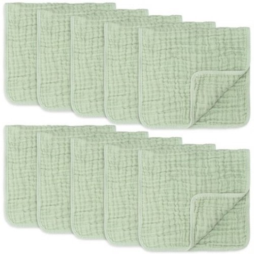 Muslin Burp Cloths Large 100% Cotton by Comfy Cubs, Color: Sage, Size: pack of 10