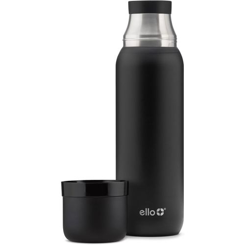 Ello Therma 32oz Insulated Stainless Steel Thermos for Hot & Cold Beverages with Leak Proof Lid & Built-in Cup, Triple Wall Insulation, Hot 24 Hrs, Perfect for Coffee,Tea, Dishwasher Safe, Black
