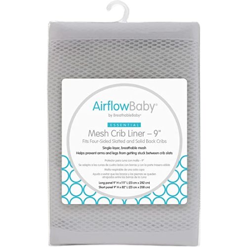 Breathable Mesh Liner for Full-Size Cribs, 9" H (23cm) Essential 2mm Mesh, Gray (Size 4FS Covers 3 or 4 Sides)