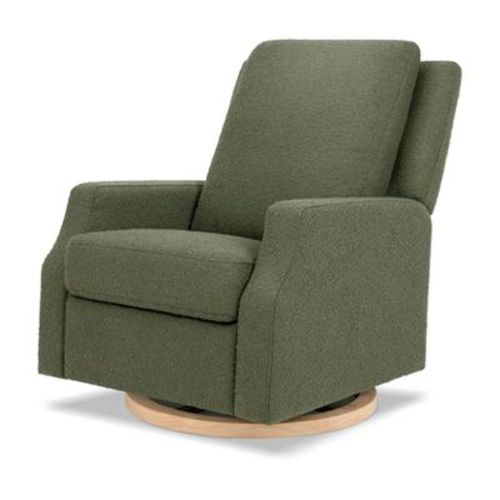Namesake Crewe Power Push Back Recliner And Swivel Glider - Olive Boucle With Light Wood Base