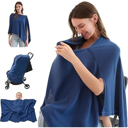 Momcozy Nursing Cover for Breastfeeding, Breathable Soft Privacy Poncho, Multi-Use Nursing Shawl, Portable Breast Feeding Covers for Women, Includes Laundry Bag