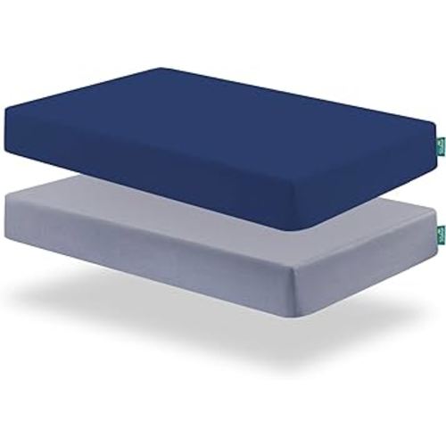 Biloban Crib Sheets Fitted for Boys, 2 Pack Crib Sheet Fits for Standard Crib Mattress, Neutral Toddler Bed Sheets Girl, Grey & Navy, 52”X 28”