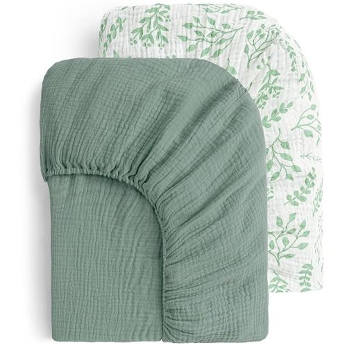 Yoofoss Muslin Crib Sheets for Boys Girls 100% Cotton Fitted Baby Crib Sheet 2 Pack Soft and Breathable for Standard Crib Mattress & Toddler Mattress 52"x28"