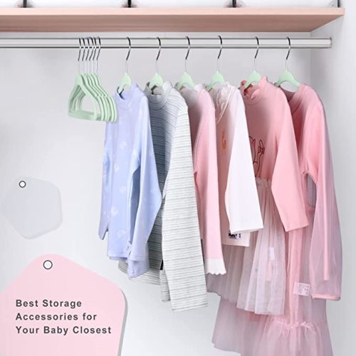 BAGAIL Kids Velvet Hangers 11 Inches Children's Clothes Hangers Non-Slip Baby Hangers for Infant/Toddler (Lime Cream,50pack)