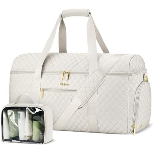 Weekender Bags for Women, Wide Open Large Travel Duffle Bag with Shoe Compartment, Overnight Hospital Bag For Women Labor Delivery, Carry on Bag Personal Item Travel Bag with Wet Pocket (Beige)
