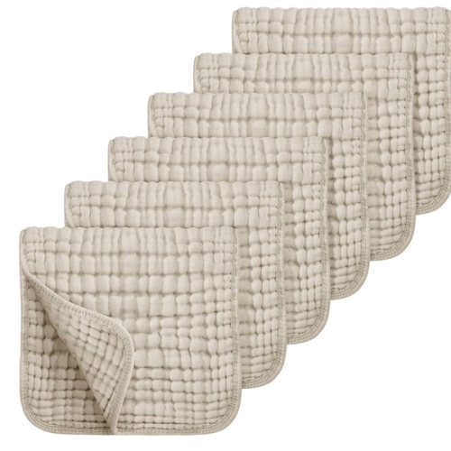 Looxii Muslin Burp Cloths 6 Pack - 20" x 10" - Ultra Soft & Absorbent, 6-Layer 100% Cotton for Spit Up & Drool- Gentle Neutral Burping Cloths, Baby Newborn Essentials Gifts for Boys Girls, Apricot