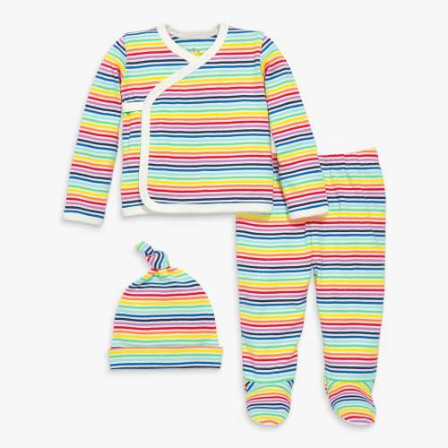 Baby three-piece gift set in mini rainbow stripe | Primary.com