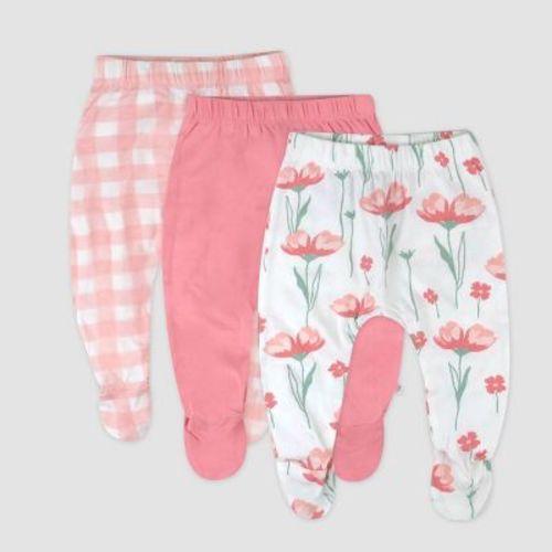 Honest Baby 3pk Floral Footed Harem Pants - Pink 6-9m