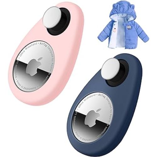 Airtag Holder for Kids Baby Toddler Hidden 2 Pack GPS Tracker Case, Anti-Removal Airtag Silicone Case with Safety Pins, Suitable for Children, Elderly, Pets, Backpack, Luggage(Blue, Pink)