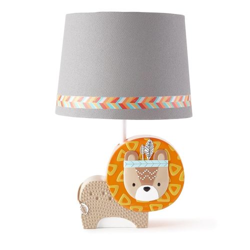 Levtex Home Baby - Zambezi Table Lamp - Lion - Taupe and Orange with Grey Shade and Multicolored Accents - Base and Shade - Nursery Accessories - Measurements: 22 in. high and 6 in. Diameter