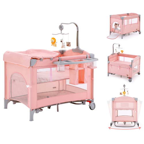 HARPPA 5 in 1 Portable Baby Playard Bassinet with Changing Table Pink for Newborn to Toddler