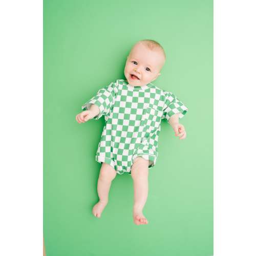 Green Checkered Pocket Romper