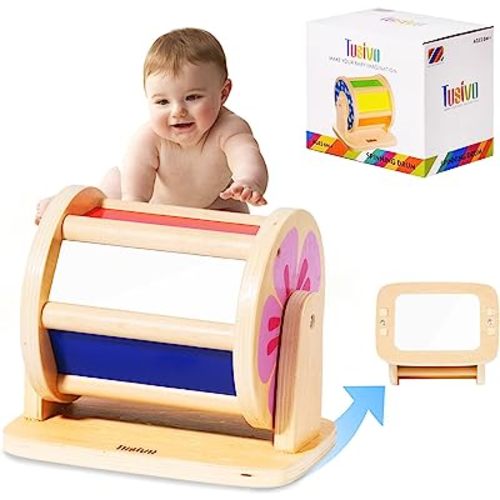 Amazon.com: Montessori Spinning Drum Toys, Wooden Montessori Toys for Babies 6-12 Months, Rainbow Montessori Toys Baby Sensory Toys for 1 Year Old Baby Infant with Mirror : Toys & Games