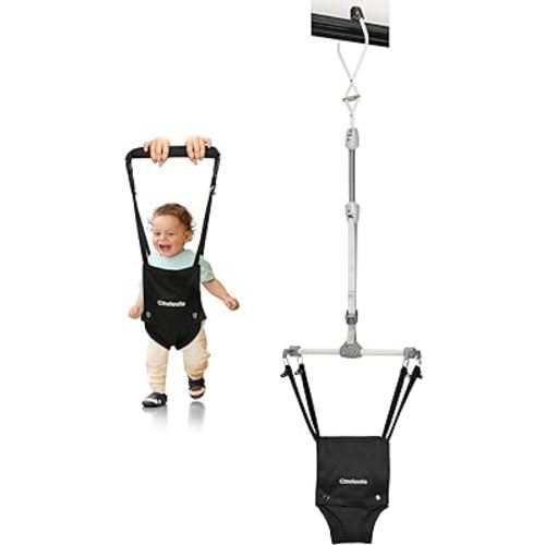 Cowiewie 2 in 1 Baby Door Jumper w/Baby Walking Harness Function, Baby Jumper with Door Clamp Adjustable Strap and Seat (Black)