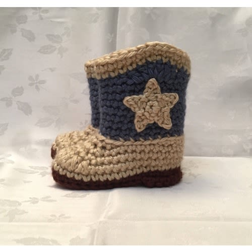 Blue and Tan Crochet baby cowboy booties boots Made to Order Baby Boy Booties Infant Booties Gender Reveal