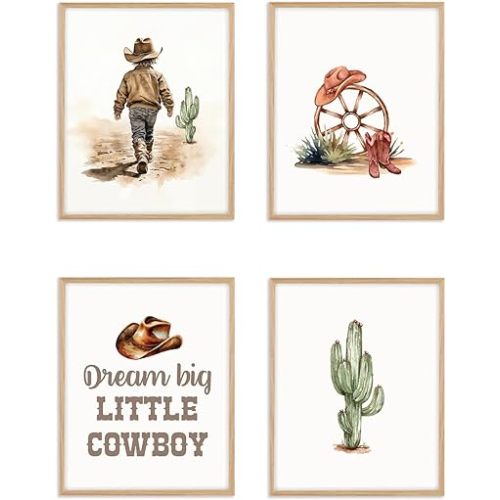 Boat Wades Western Nursery Decor,Western Cowboy Wall Art Print Posters,Western Kids Wall Art 8x10 Unframed,Set of 4