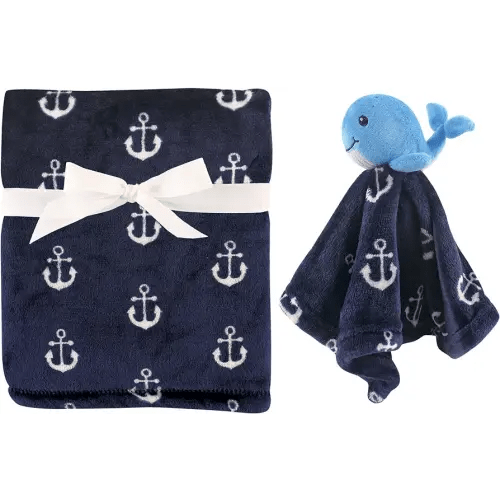 Hudson Baby Unisex Baby Plush Blanket with Security Blanket, Whale, One Size