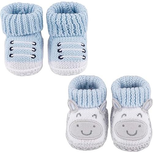 Newborn Knit Booties Soft Baby Sock Boots for Infant Boys Girls First Walkers 2 Pairs, 0-3 Months