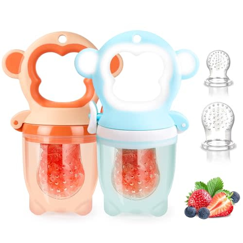 HAOBAOBEI Baby Fruit Feeder/Fresh Food Feeder Pacifier-2Pack Forage Feeder for Infants, BPA Free with 3 Sizes Extra Silicone Pouches, Mesh Teethers for Babies 6-12 Months Christmas Birthday Gifts