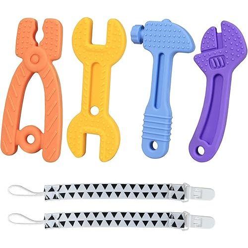 Haili Baby Teething Toys for 0-6 Months 6-12 Months, Freezer BPA Free Silicone Baby Molar Teether Chew Toys, Hammer Wrench Spanner Pliers Shape Baby Boy Toys Blue