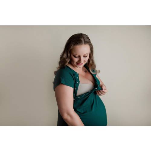 Three Little Tots Ribbed Forest Green Labor and Delivery Nursing Hospital Gown- Pajamas & Breastfeeding