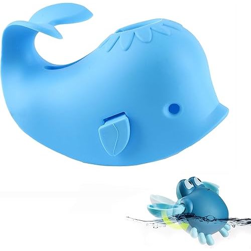 Bath Spout Cover, Universal Whale Bathtub Faucet Baby Shower Protection Cover with A Gift for Kid Toddler Bath Safety (Blue)