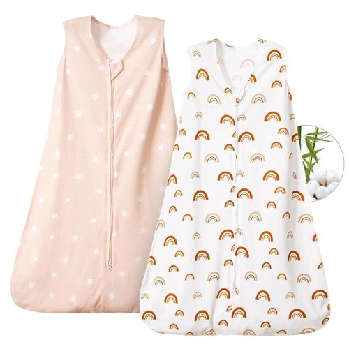 PHF 70% Rayon Derived from Bamboo and 30% Cotton Baby Sleep Sacks 12-18 Months, Baby Sleeping Bag 2-Way Zipper, 2 Pack 0.5 TOG Soft and Breathable Wearable Blanket for Baby Unisex Large Size, Rainbow