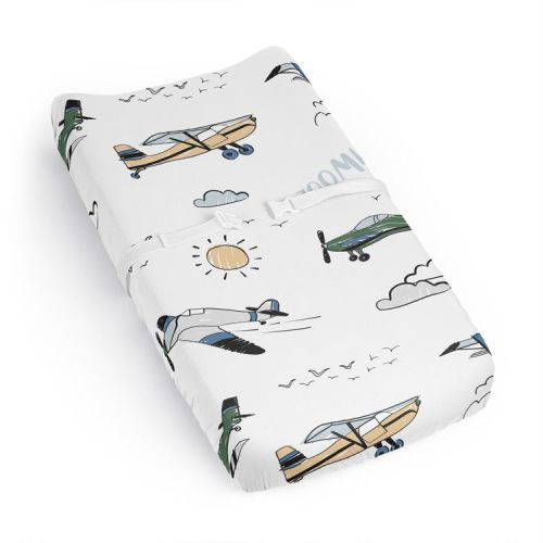 Sweet Jojo Designs Boy Changing Pad Sheet Airplane Green and Blue : Target