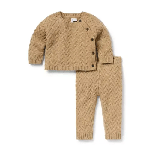 Baby Caramel Heather Baby Herringbone Knit Matching Set by Janie and Jack
