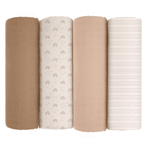 Yoofoss Baby Muslin Swaddle Blankets 4-Pack for Newborn Infant Girls Boys, Baby Blankets 47 X 47", Coffee & Brown