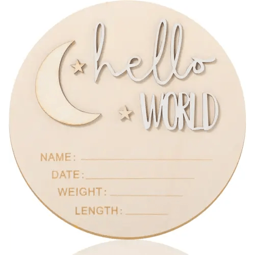 lusofie Baby Announcement Sign Wooden Moon And Stars Welcome Baby Sign For Baby Announcement Birth Announcement Sign For Hospital(White)