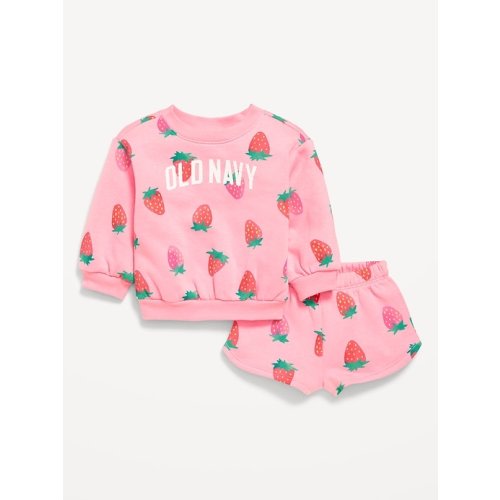 Printed Logo-Graphic Fleece Sweatshirt and Shorts Set for Baby