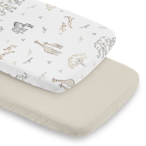 Sweet Jojo Designs Boy, Girl, Gender Neutral Baby Bassinet Fitted Sheets Set Serengeti Animals Taupe Grey Beige 2pc