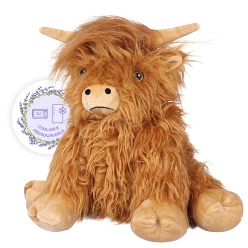 SuzziPals Highland Cow Stuffed Animals, Microwavable Stuffed Animals Heating Pad for Cramps & Pain, Lavender Scented Highland Cow Plush for Stress Relief, Stuffed Cow Gifts Plush Toys, Highland Cattle