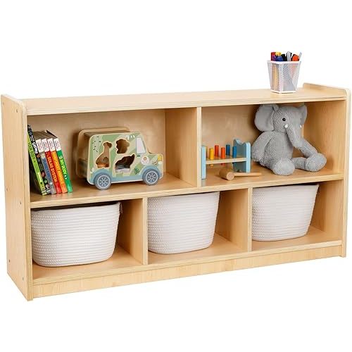 TOOKYLAND 5-Compartment Wooden Storage Cabinet, 2-Shelf Montessori Shelf Toy Organizers and Storage, Kids Classroom Organizer, Playroom, Daycare and Preschool Bookshelves
