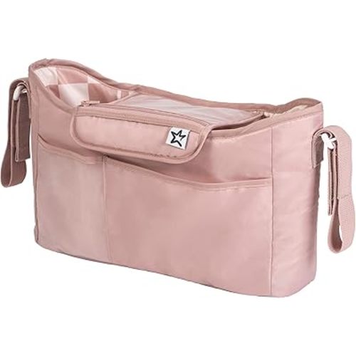 Tiny Twinkle Universal Stroller Organizer with Adjustable Strap - Waterproof Stroller Caddy Fits Baby Jogger,Nuna,Graco,Donna and Bugaboo strollers(Beige Checkers)