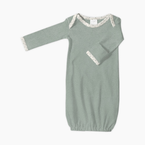 SwaddleDesigns Cotton Knit Long-sleeve Pajama Gown with Mitten Cuffs - Heathered Jadeite, Newborn (0-3 Months)