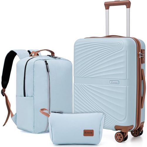Carry On Luggage Set 22x14x9 Airline Approved Luggage Sets 3 Piece,Suitcases with Wheels,ABS Hard Case Luggage with TSA Lock Spinner Wheels(20 Inch,BP/TB)