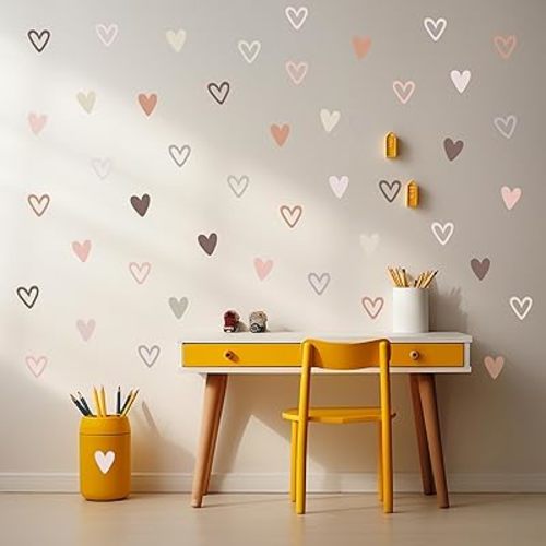 72psc Boho Heart Wall Stickers Girls Bedroom Removable Wall Decals Nursery Kids Decor, Cute Decorations, Pastel Hearts Wall Art Stickers for Kids Room Bedroom Playroom Nursery Room