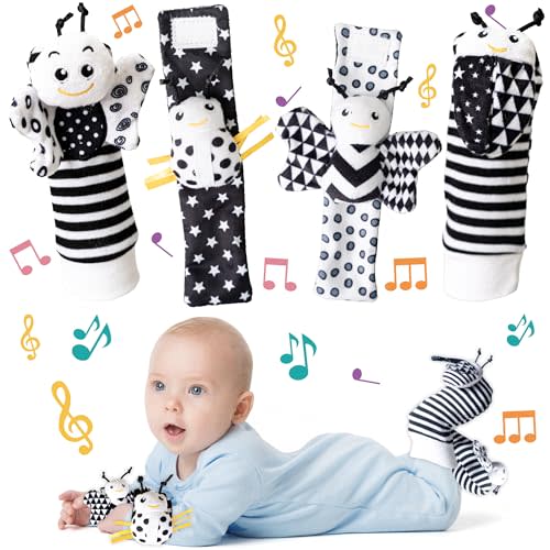 Infant Toys 0-6 Months, Newborn Baby Toys Rattle Socks | 4PCS Wrist Rattles Foot Finders Sock Set - Newborn/Babies Essentials Must Haves for 0-6-12 Months Gifts…