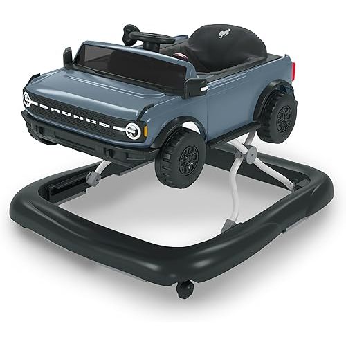 Bright Starts Ford Bronco 4-in-1 Blue Grey Baby Activity Center & Push Walker with Removable Interactive Steering Wheel -Toy, 6 Months and up