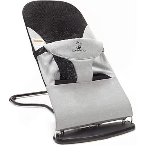 ComfyBumpy Ergonomic Baby Bouncer Seat - Bonus Travel Carry Case - Safe, Portable Bouncing Chair with Adjustable Height Positions - Infant Sleeper Bouncy Seat Perfect for Newborn Babies (Grey)